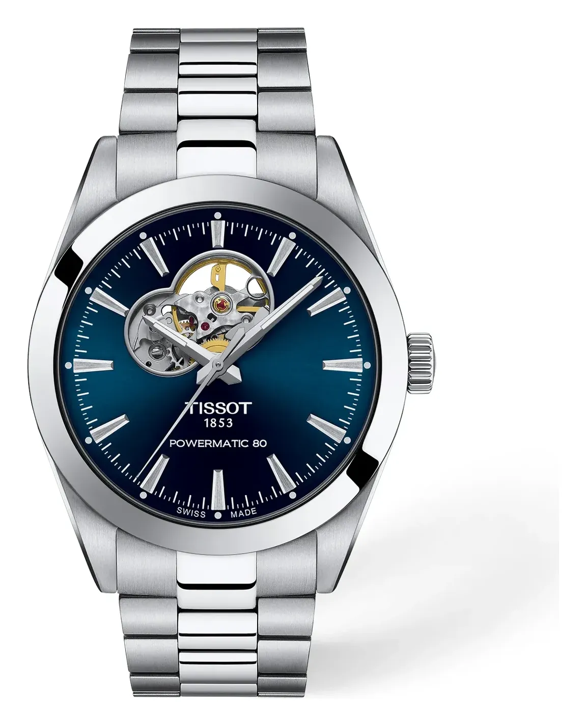 Tissot Gentleman Open Heart 40mm T1274071104101, reference T1274071104101, blue dial, stainless steel case
