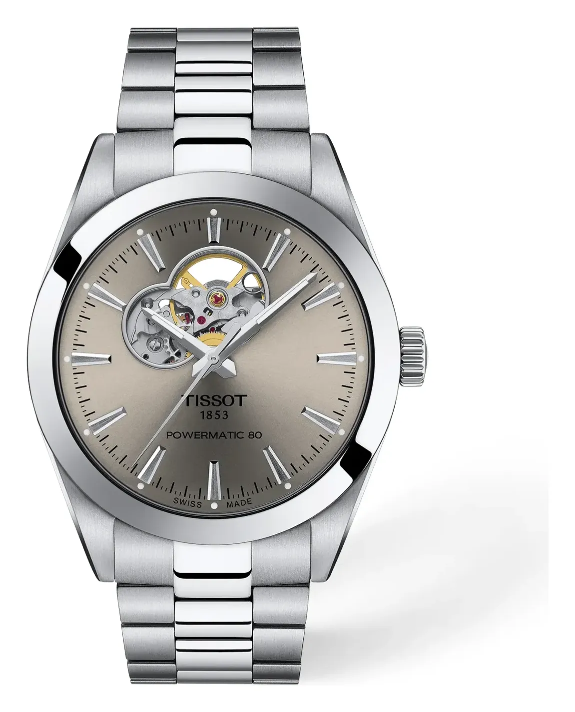 Tissot Gentleman Open Heart 40mm T1274071108100, reference T1274071108100, grey dial, stainless steel case