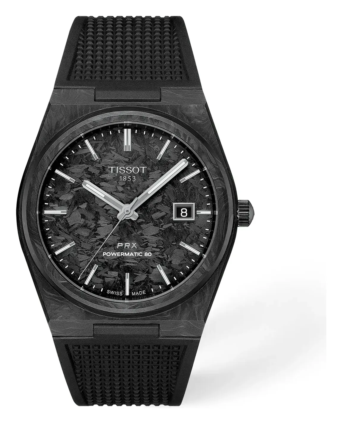 Tissot PRX Carbon 40.5mm, reference T1379079720100, black dial, stainless steel and carbon case