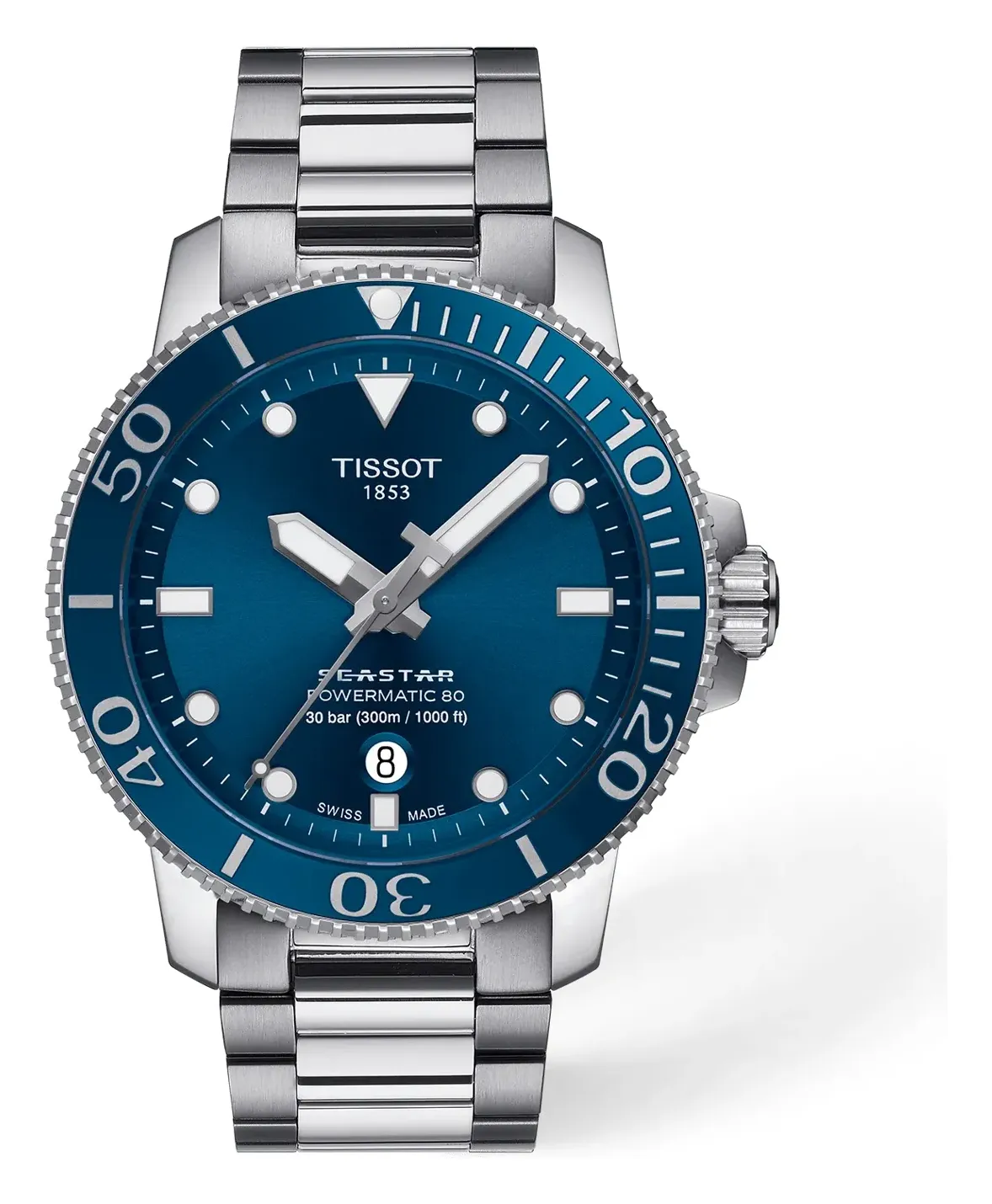 Tissot Seastar 1000 43mm T1204071104103, reference T1204071104103, blue dial, stainless steel and ceramic case
