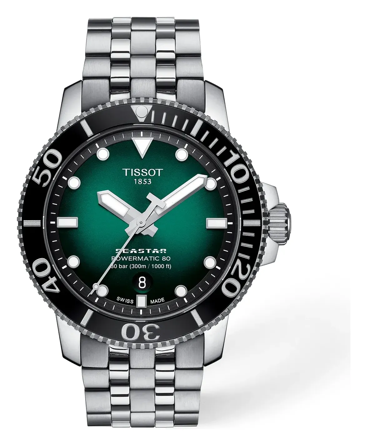 Tissot Seastar 1000 43mm T1204071109101, reference T1204071109101, green dial, stainless steel and ceramic case