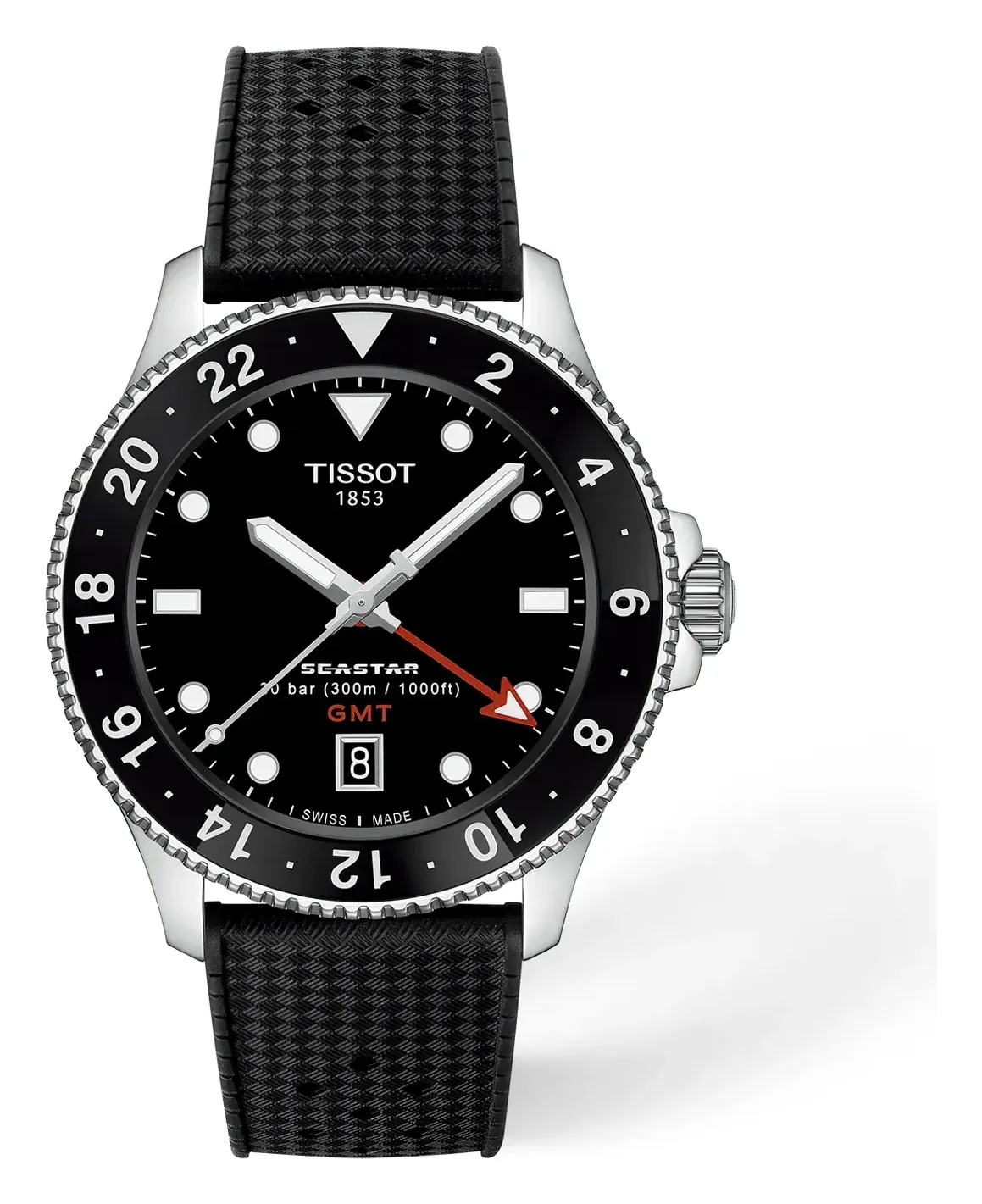 Tissot Seastar 1000 GMT 40mm T1208521705100, reference T1208521705100, black dial, stainless steel case